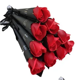 装飾的な花の花輪シングル38cmソープローズ人工ガールフレンドバレンタインマザーデイギフトホームデコレーションホームデコレーションお祝いサプライDHQST