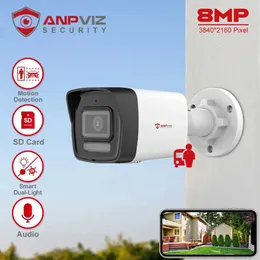 Kits de câmera sem fio ANPVIZ 8MP Poe IP Bullet Câmera Outdoor Intelligent Dual Cores Luz Vu 30m CCTV Monitoramento de Vídeo SD SD SD Slot Personvehicle Detecti J240518