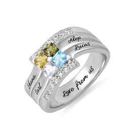 Ailin personalizado anéis de pedra de nascimento para mulheres 925 Nome personalizado de prata esterlina Anel de avó do dia das mães presentes de aniversário