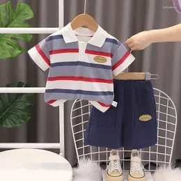 Set di abbigliamento Summer Baby Boy Bash Abiti per bambini 2024 Lettera a strisce coreane Abbassa le magliette a maniche corte e pantaloncini per ragazzi