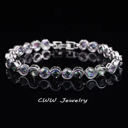 Cwwzirconi Fashion s forma rotonda taglio naturale arcobaleno fuoco mistico braccialetti di pietra in pietra di cristallo per donne CB148 240521