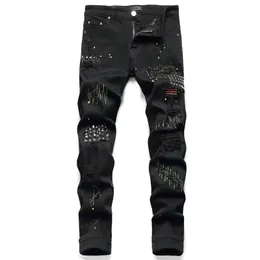 Mens Jeans RIP Slim Fit Skinny Designer Jeans Men Motorcykel trendig denim broderi Luxurys Designer Mens Jeans Designer Pants for Men with Stars Regular Fit Pants