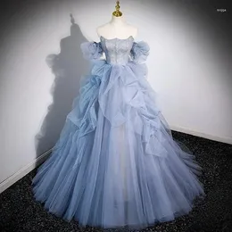 Party Dresses Harajpee One Shoulder aftonklänning 2024 Haze Blue Piano Performance Age Wedding Beautiful Solo Vestido