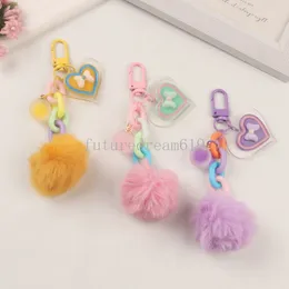 Plüsch Pompom Schlüsselbanner Süßigkeiten Farbketten Flauschiger Ball Herz Anhänger Schlüsselwomen Mädchen Bag Handy Hülle Ornamente Geschenke