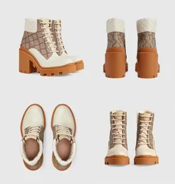 Kvinnor Knäskor Designer Platform Heel Leather Ankle Boot Real Leather Shoes Fashion Shoe Winter Fall Rubber Sole Riding Cowboy M9875518
