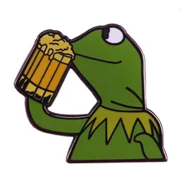 Kermit Drinking Beer Brooch The Frogs Enamel Pin Funny Muppets Badge None Of Your Business Accessory