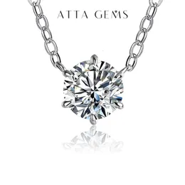 ATTAGEMS 925 Silber Halskette Anhänger Runde Schnitt 10ct D Farbe Weißer Pass Diamond Test für Frauen elegant 240515
