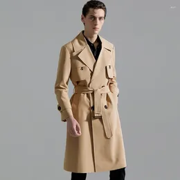 Trench dos casacos masculinos 2024 Khaki Long Style Mens Luxo Autumn Winter Breveld Male Jackets Fashion Man Loose With Belt 6xl