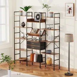 ZK20 Triple Wide 5 Tier Bookshelf,Tall Bookcase with 14 Open Display Shelves