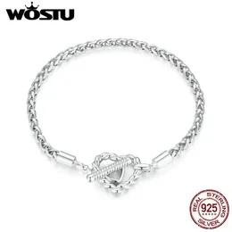 Wostu 925 braccialetti di base vintage in argento sterling double love bangles catena di serpenti per donne tubi regalo fai -da -te per ciondoli perle 240521