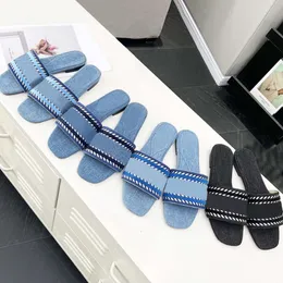 Designer Designer Designer Sandalo Blue Denim Slide Slide Flacconte Flacconce Summer Polsulla Slide Flip Flops Scarpe da spiaggia 35-43 con Box 571