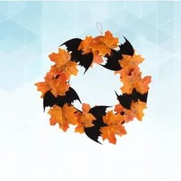 Decorative Flowers 1pc Bat Wreath Pendant Ornaments Decor Halloween Floral Leaves