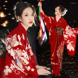 Etnik Giyim Japon Elbisesi Tüccar Kimono Kadınlar Vintage Kırmızı Geisha Robe Yukata Cosplay Kostümleri Performans Poshooting