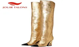 Jouir Talons di alta qualità Scarpe femminili Design del marchio Fascibile Teli piatti cristallini di punta su The Kneee Coscia Booties6498807
