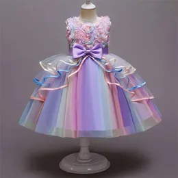 Meninas Rainbow Tulle Dresses Kids Wedding Tutu Tutu Bolo Princesa Party Elegant Prom Dress Crianças Comunão Roupas noturnas 240521