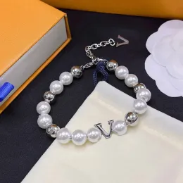 2024 Women Pearl Chain Designer Bracelet Bangle Christmas Brand Jewelry Vintage Style Silver Plated Charm Girl Elegant Design Boutique Bracelets
