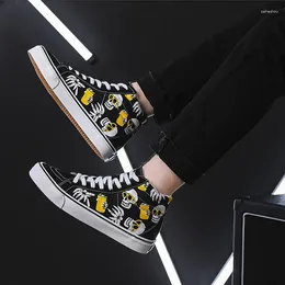 Casual Shoes Fashion Classic Cloth Skull Black And White Male Student High Top Ins Tidal Board Graffiti Sneakers