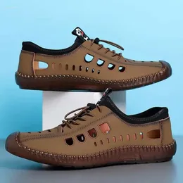 Кожаные сандалии мужчины дышащие S 2024 Летние обувь.