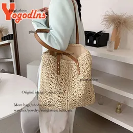 Yogodlns Summer Hollow Out Straw Women Large Capacity Shoulder Handmade Weave Totes Travel Beach Bag Shopping Pouch Ping