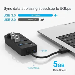 Hub USB 4 porta USB-Hub Extender 2.0 3.0 Adattatore splitter a velocità rapida Potenza