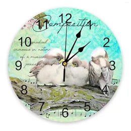 Wall Clocks Retro Gradient Illustration Bird Bedroom Clock Large Modern Kitchen Dinning Round Living Room Watch Home Decor