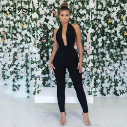 Cosygal Black Deep V Neck Rompers Womens Jumpsuit Backless Summer Fashion Skinny Club Overalls Sexy Jumpsuits For Women 2018 Y19068792868
