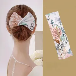 1pc Multicolor Print Hairpin de faixa para pano de pano de pano feminino Círculo de pão de pão acessórios de cabelo de rabo de cavalo