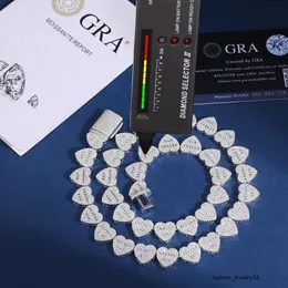 Dropshipping Hip Hop Jewelry 8mm Sterling Sier VVS Moissanit Diamond Eced Heart Form Tenniskette Halskette
