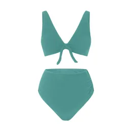 Soild Color Set Maternity Två stycken Hög midja Badkläder Gravid Women's Bowknot Swimsuit Push Up Bikini Bathing Suits