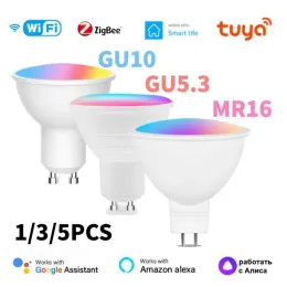 Tuya Zigbee/WiFi Smart Light Bulb GU10/GU5.3/MR16 RGB DIMMABLE LED 램프 5W Smart Life Spotlight Control을 통한 Alexa Google Home