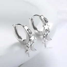 Hoop Earrings Religious Silver Color Star Moon Cross Charms Huggies For Women Girls Geometric Polygonal Small Punk Gift