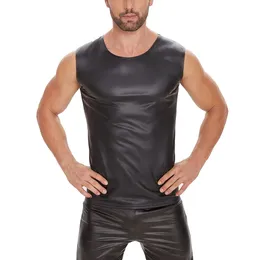 Plus Size Mens Shiny Leather Tank Top Soft Matte TShirts Sleeveless Male High Elastic Oneck Shaping Vest Sexi 240507
