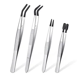 YBEATY 4 Pcs Tweezers With Rubber Tips PVC Silicone Coated Long Bent And Straight Flat Tip Long Bent Tweezer Precision Tweezers For Stamps Coins - View #9