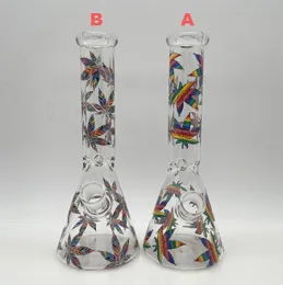10inch Maple colorido folhas decalques copo de vidro de alta qualidade Borossilicate Bubbler Bong Bong