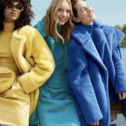 FIONTO Winter Women Lamb Wool Coat Luxury Long Faux Fur Coat Loose Lapel OverCoat Thick Warm Plus Size Female Plush Coats4015143