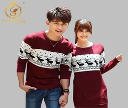 Smen Autumn and Winter Men039s Women Long Sleeve Wine Red Pullovers Matching Deer Par Christmas New Year Sweaters Dress Y3290860