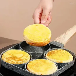 Pans UPORS 4 Hole Frying Pan Non Stick Breakfast Burger Egg Pancake Maker Wooden Handle Stone Four Omelet