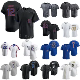 Custom 2024 Baseball 12 Francisco Lindor Maglie da giovane donna 20 Pete Alonso 9 Brandon Nimmo 1 Jeff McNeil 22 Brett Baty 6 Starling Marte Uniforme Base Cool Base