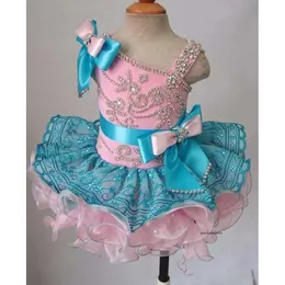 Echte hübsche Mini kurze Mädchen Festzug Reißverschluss Rücken Kristalle Perlen niedliche Blumenmädchenkleider Vestido de Desfile Cupcake Kleid 0521