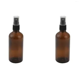 Storage Bottles 2X 100ML Amber Glass Spray Bottle With Black ATOMISER Sprays Refillable Container For Essential Oil / Use