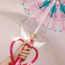 Pink Luminous Sailor Moon Magic Stick Paraply Transparent Rain Gear Paraguas For Girls Kids Paraplyer Gift L2405