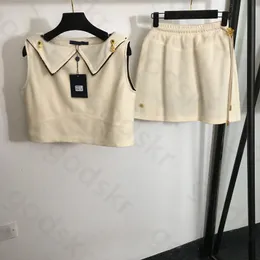 Bordado Mini -saia do colete Bordado Mini -feminina Cintura elástica Minissanda Designer sexy Lappel Crops Tops 2 Pice Dress