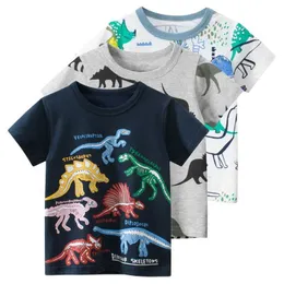T-Shirts 2024 Neues Sommer-T-Shirt für Jungen Kinderkinder Kurzarm Dinosaurier Full Print Shirts Kinder Cartoon Baumwolle T-Shops Dropshipping Y240521