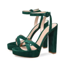 Fashion Women Elegant Open Toe Suede Leather Platform Ankle Strap Pink Green High Heel Sandals Dr 801