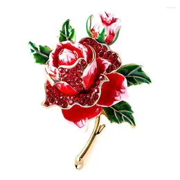 Broschen schöne elegante Rose Blume Brosche Luxus rote Rosen Strassabzeichen Schmuck Zubehör Frauen formelle Partykleid Corsage Geschenk