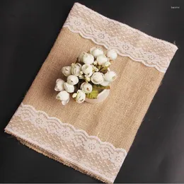 Table Runner Vintage Burlap Wedding Decoration Lace Hessian Original Style White Handmade Natural Jute Country Party Mayitr