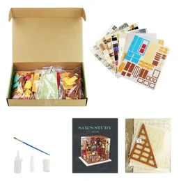 Bookstore a led legno bambola fai -da -te casa in miniatura kit mobili per la casa per bambini giocattoli puzzle domestici