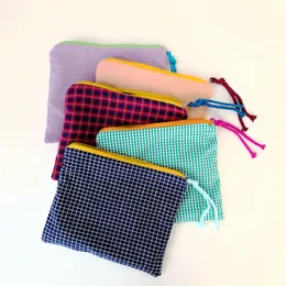 Plaidkosmetische Tasche Ins Japaner und Koreaner Einfacher Speicherdokumentbeutel kontrastierende Farbe Baumwolle Plaid großer Kapazitäts Bleistiftkoffer
