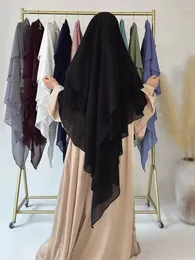 Etnik Giyim Ramazan Üç Katman Chifffon Niqab Khimar Abaya Damen İslam Müslüman Modal Başörtüsü Abayas Kadınlar için Kebaya Hanihi Femme