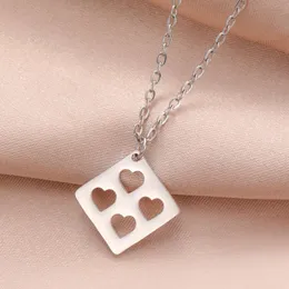 Herzpillen quadratische Anhänger Halskette Edelstahl Geometrische Perlenkette Choker für Freundin Verlobungs Schmuck Geschenke